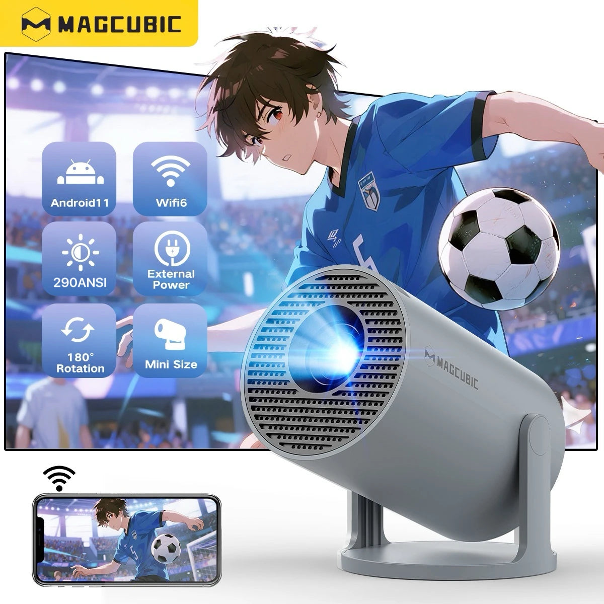 Projector 4K Android 11 HY300 Pro Dual Wifi6 290ANSI Allwinner H713 BT5.0 1280*720P Cinema Outdoor Portable Projetor